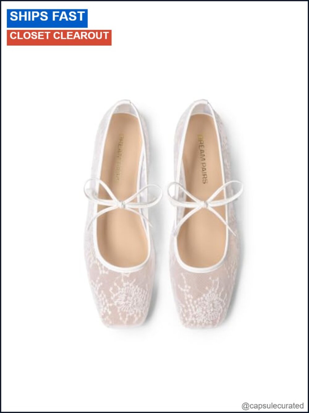 Lace Ballet Mary Jane Flats Square Toe Bow Strap